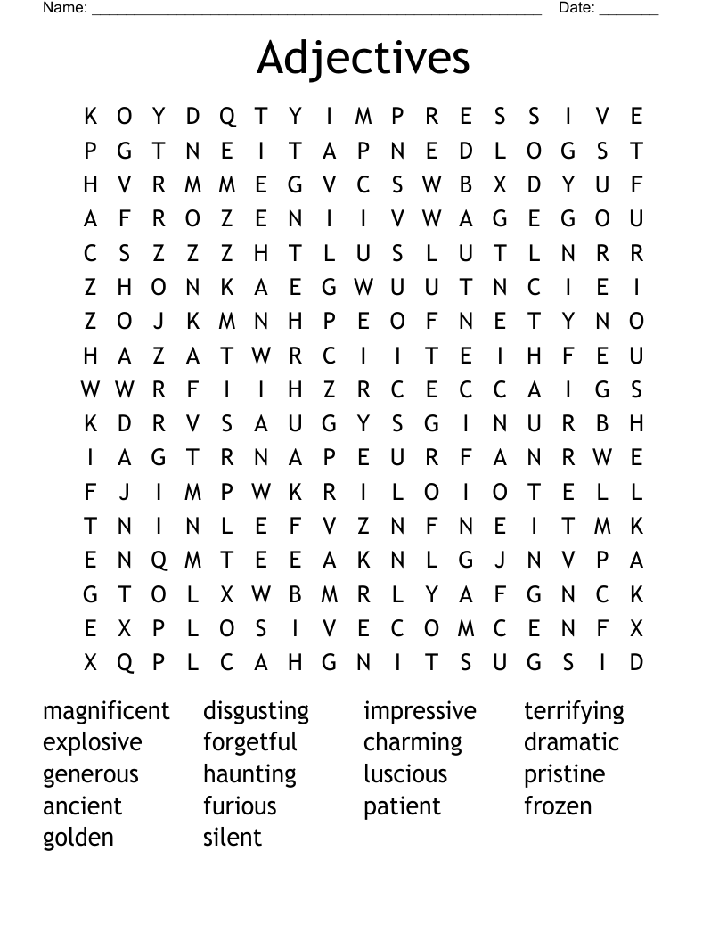 Adjectives Word Search