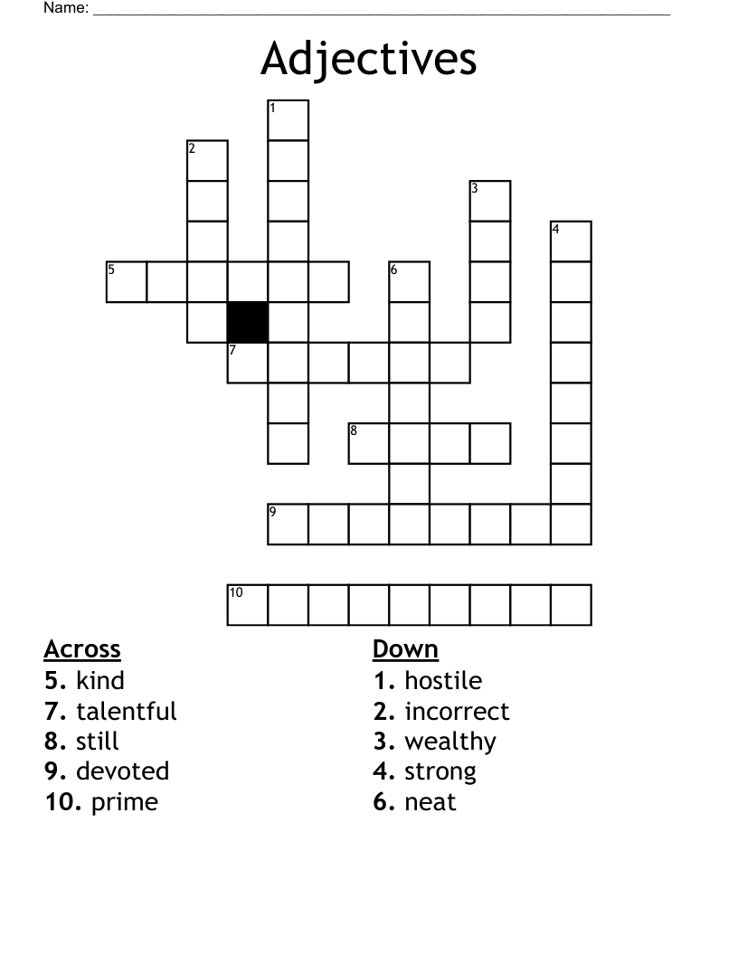 Adjectives Crossword