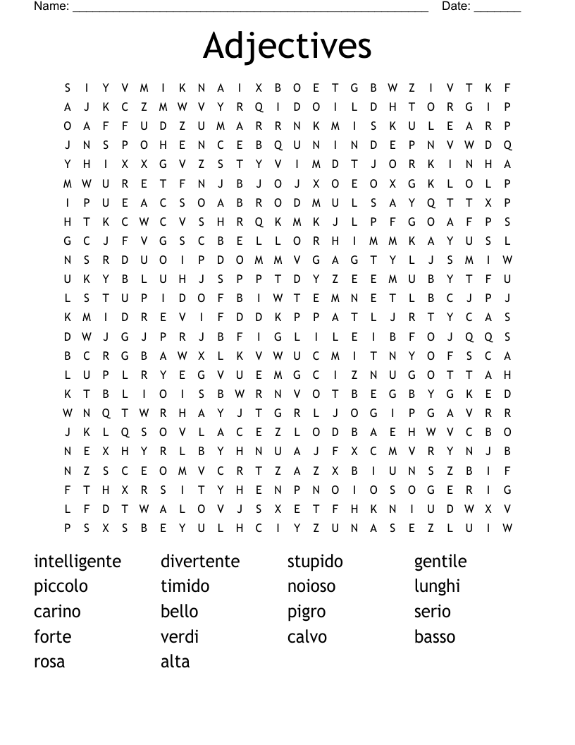 Adjectives Word Search