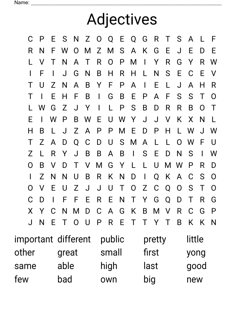 Adjectives Word Search