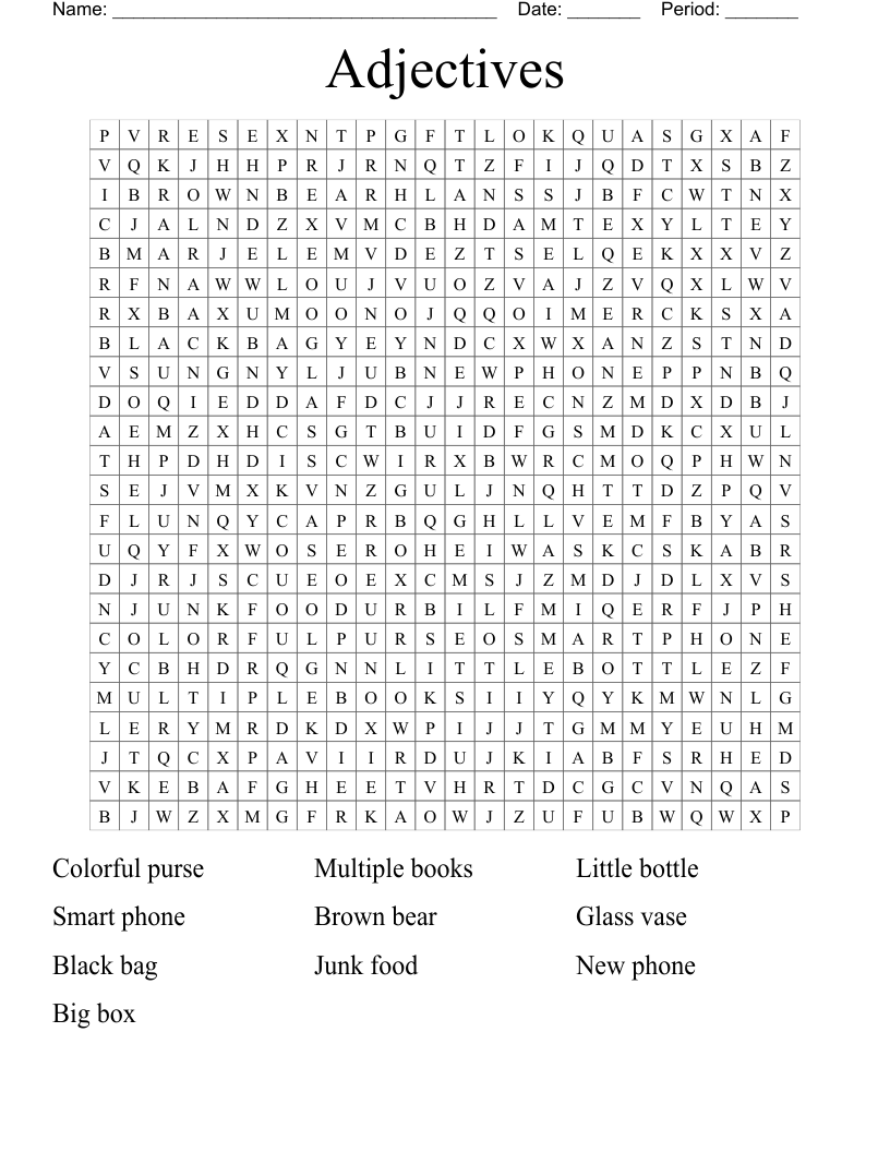 Adjectives Word Search