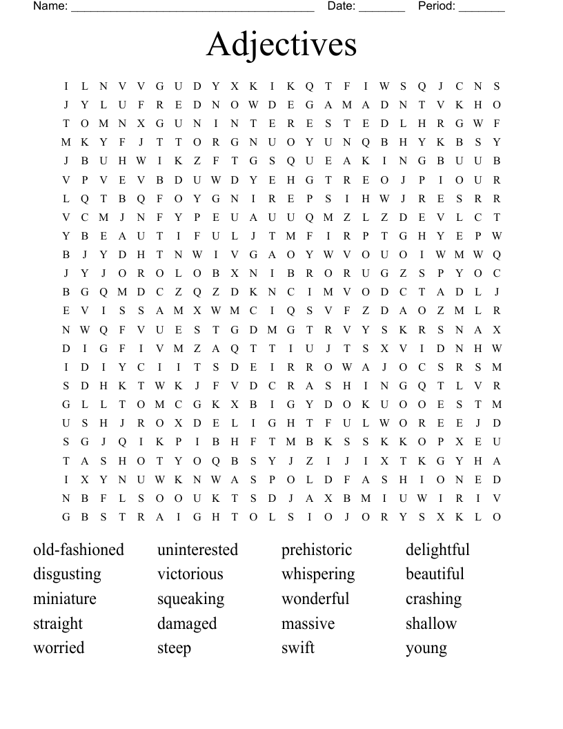 Adjectives Word Search