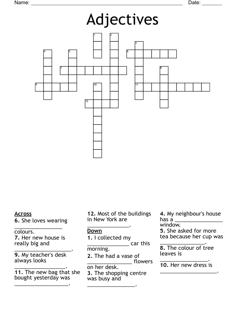 Adjectives Crossword
