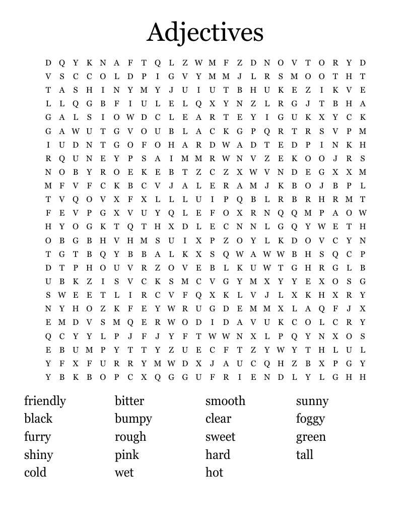 Adjectives Word Search