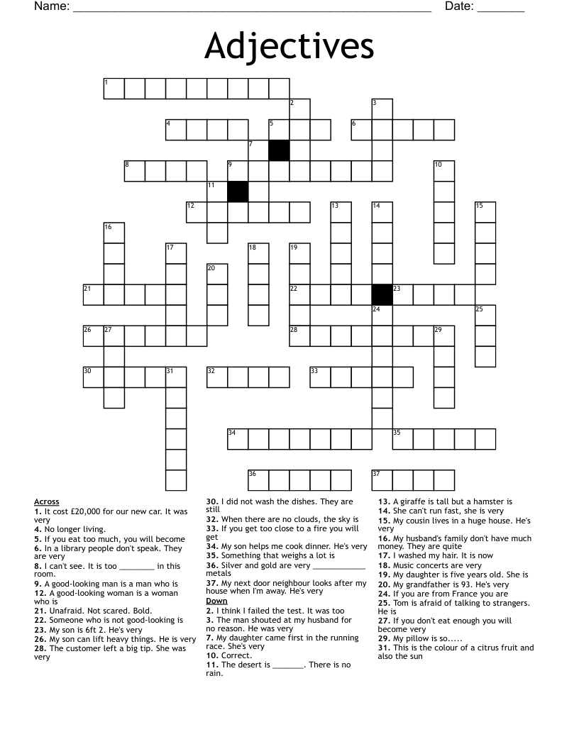 Adjectives Crossword