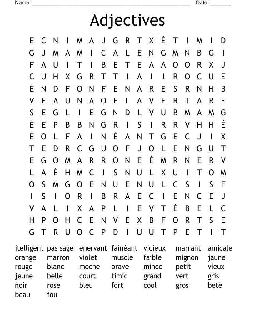Adjectives Word Search
