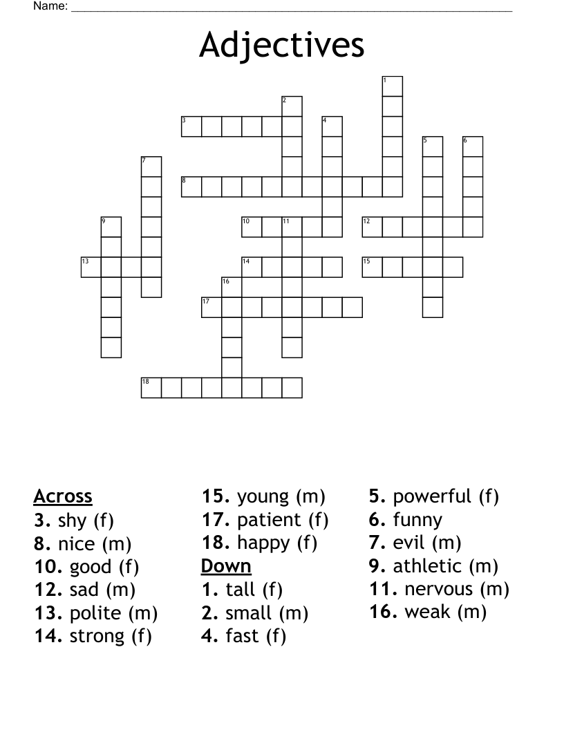 Adjectives Crossword