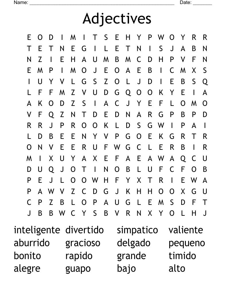 Adjectives Word Search