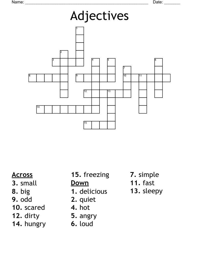 Adjectives Crossword