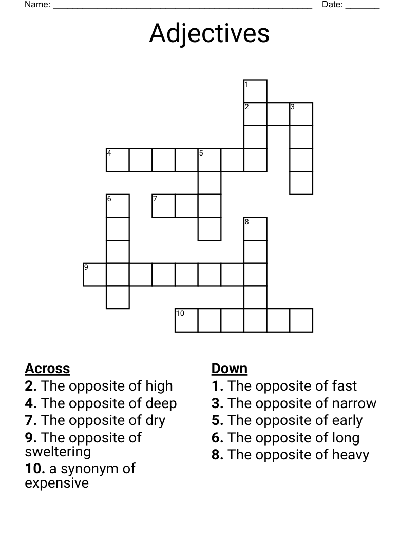 Adjectives Crossword