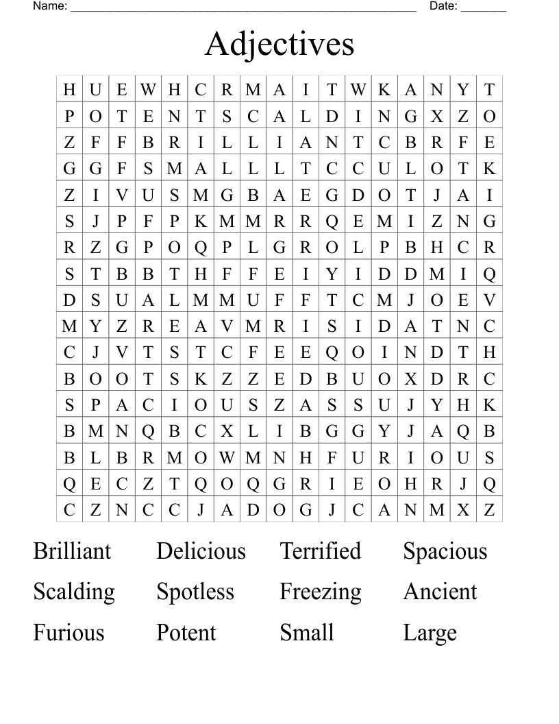 Adjectives Word Search