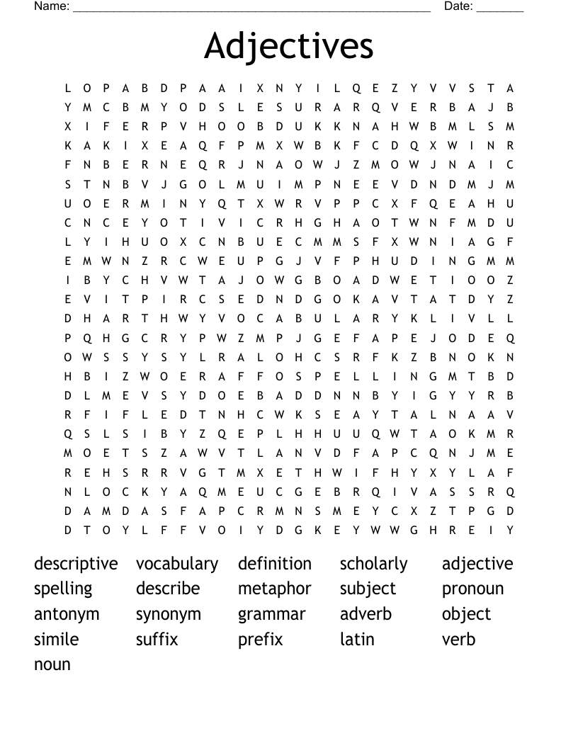 Adjectives Word Search