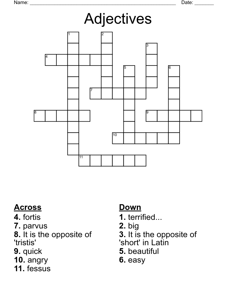 Adjectives Crossword