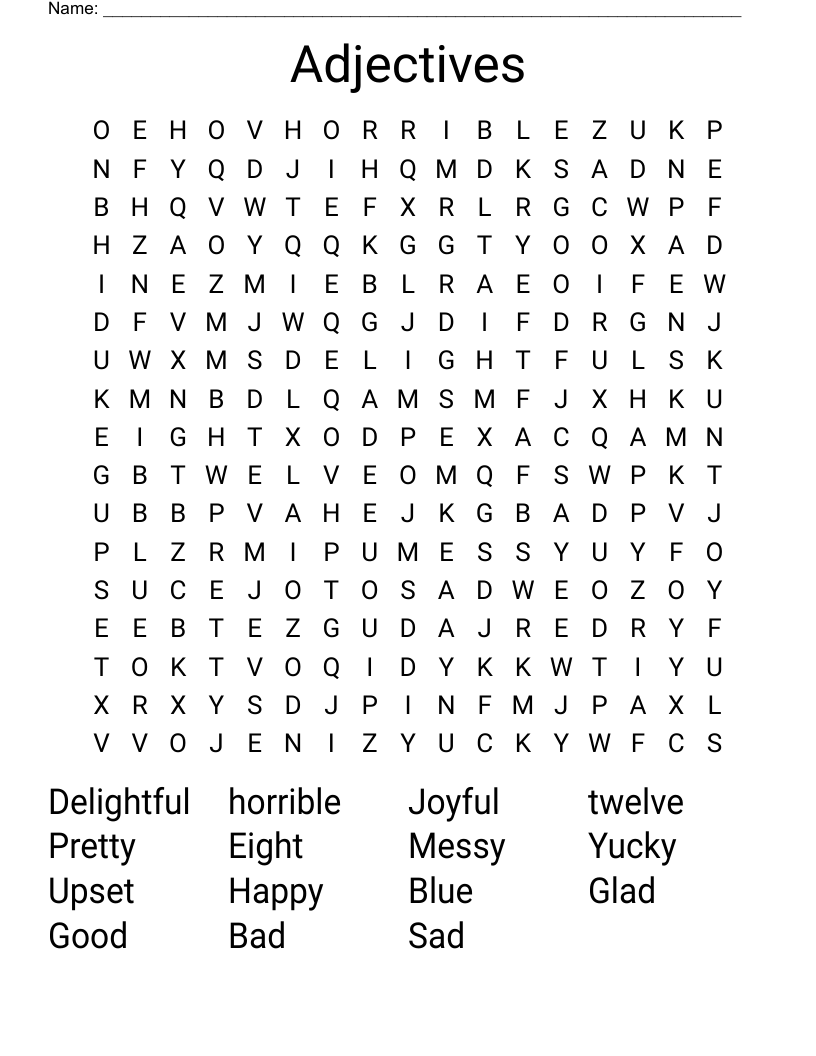 Adjectives Word Search