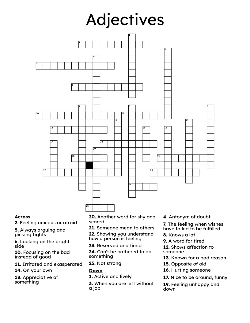 Adjectives Crossword