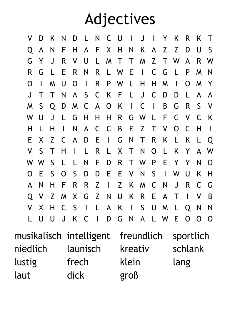 Adjectives Word Search