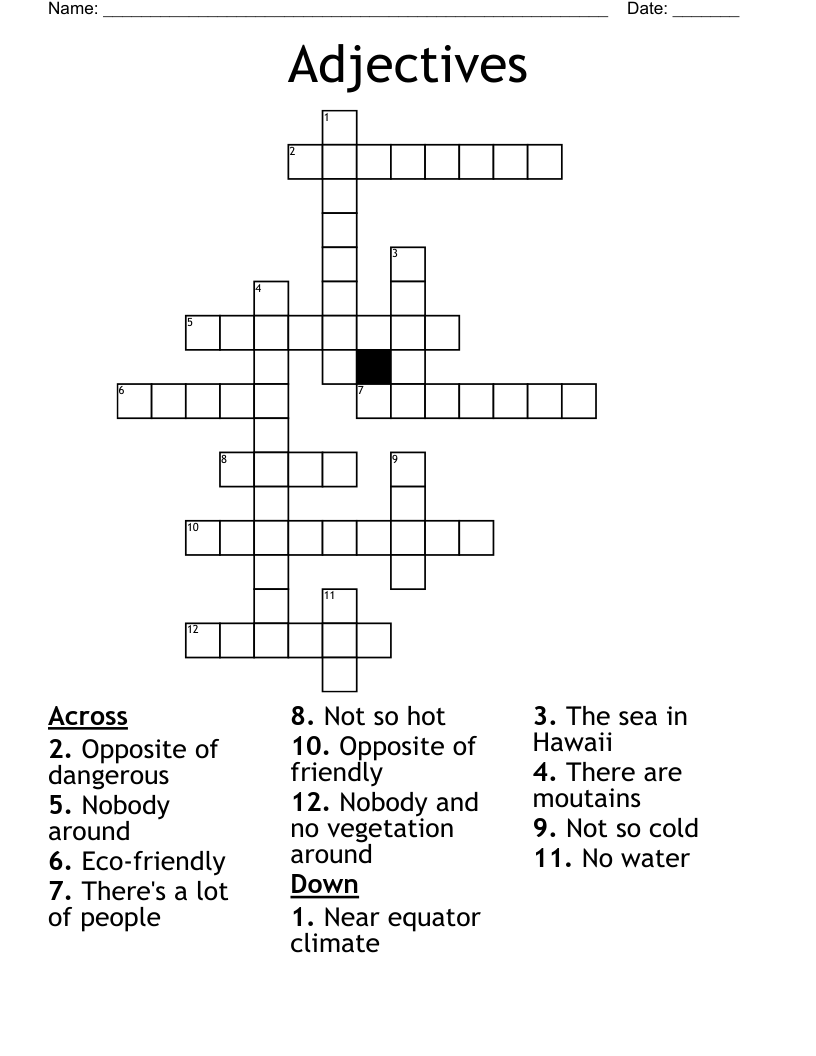Adjectives Crossword