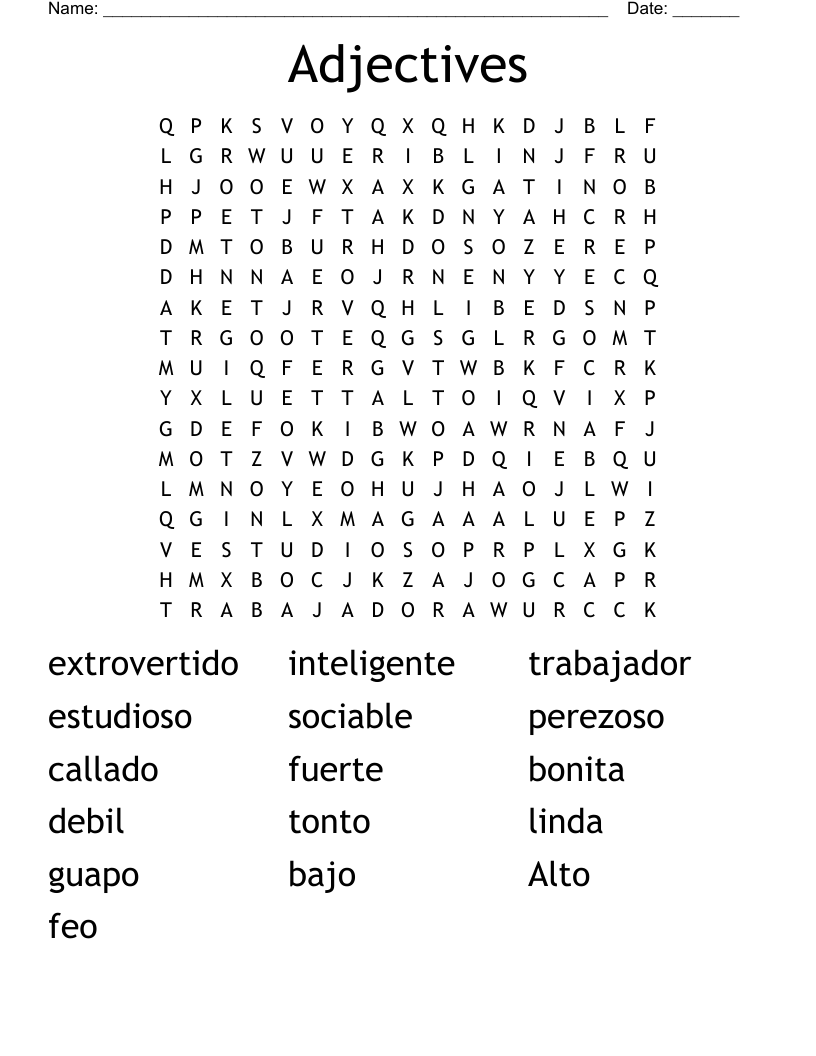 Adjectives Word Search