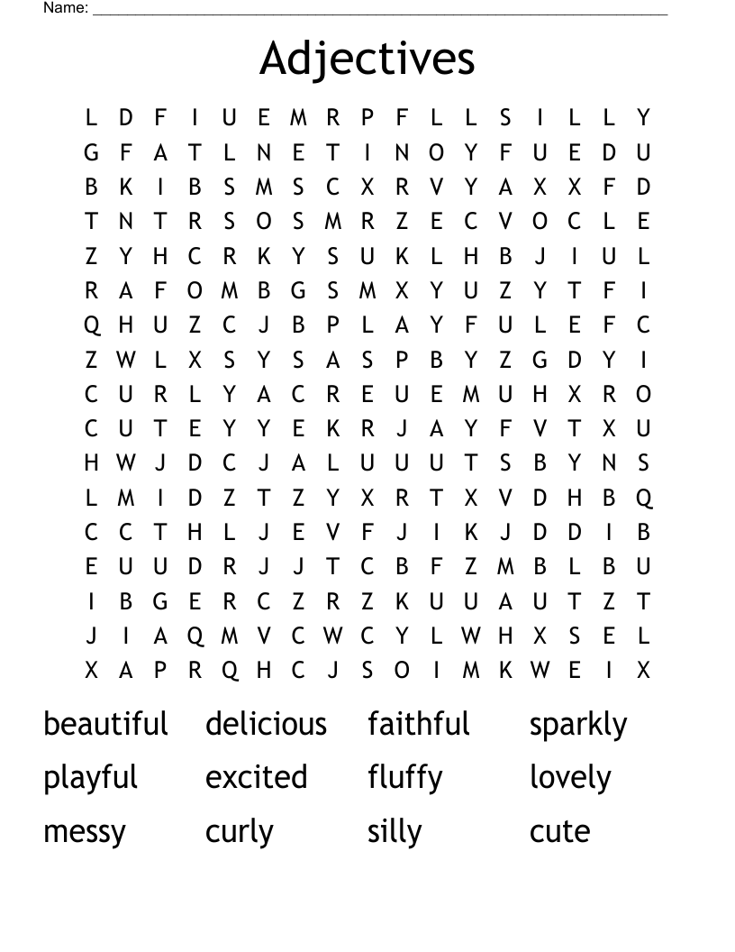Adjectives Word Search