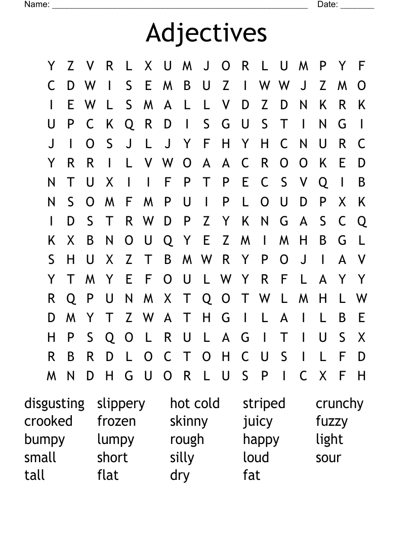 Adjectives Word Search