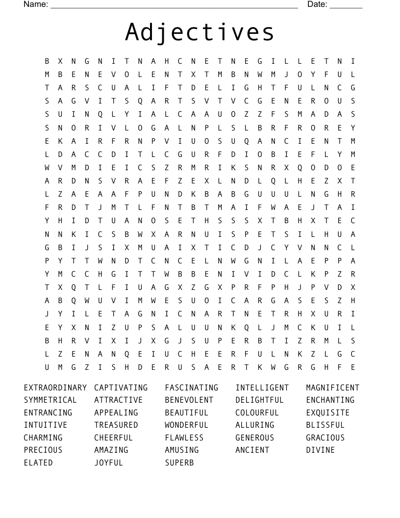 Adjectives Word Search