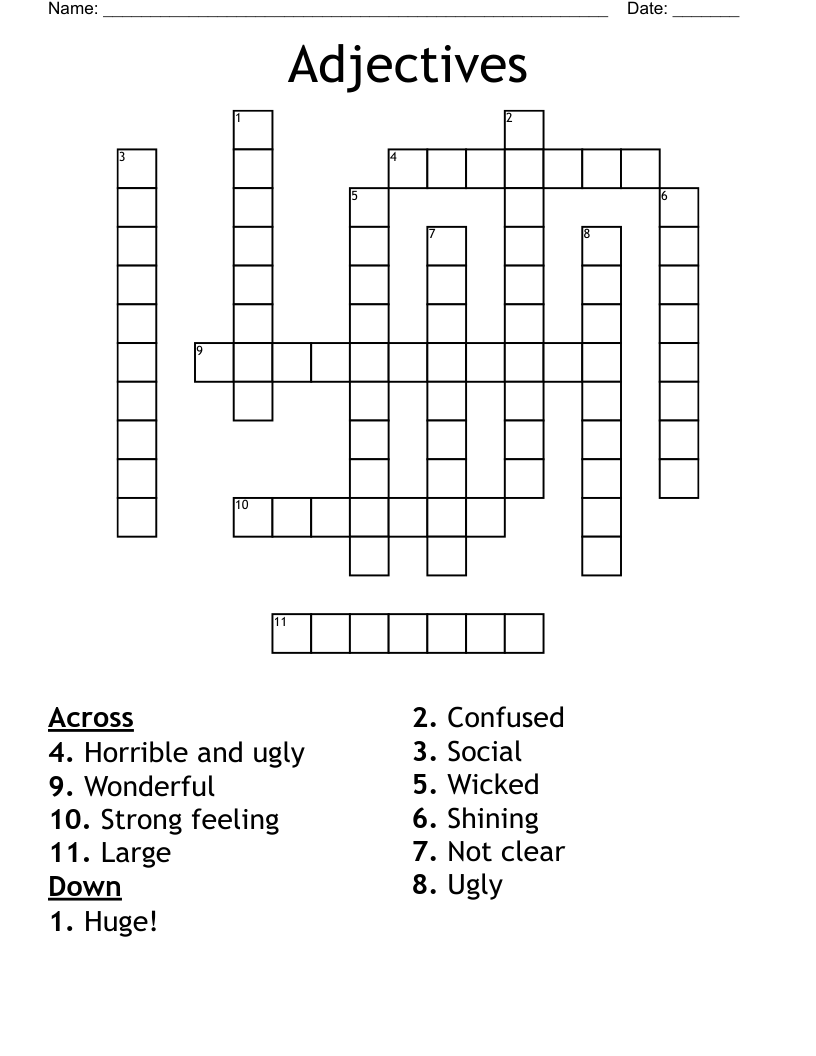 Adjectives Crossword