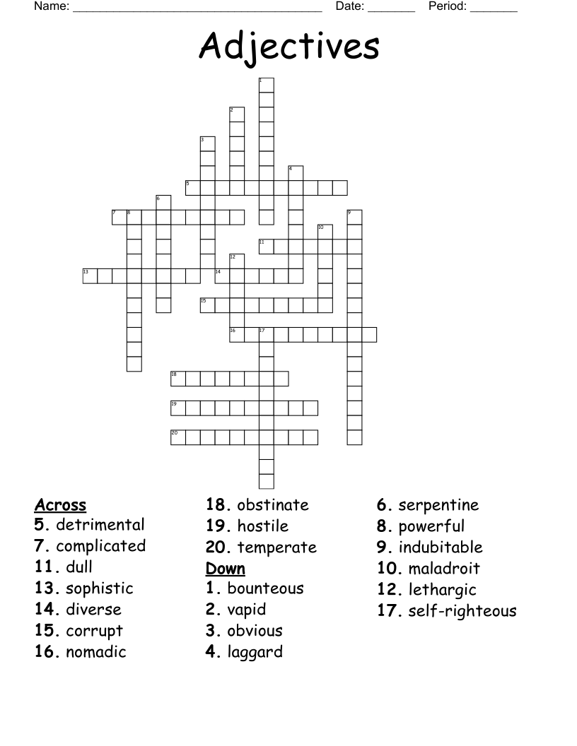 Adjectives Crossword