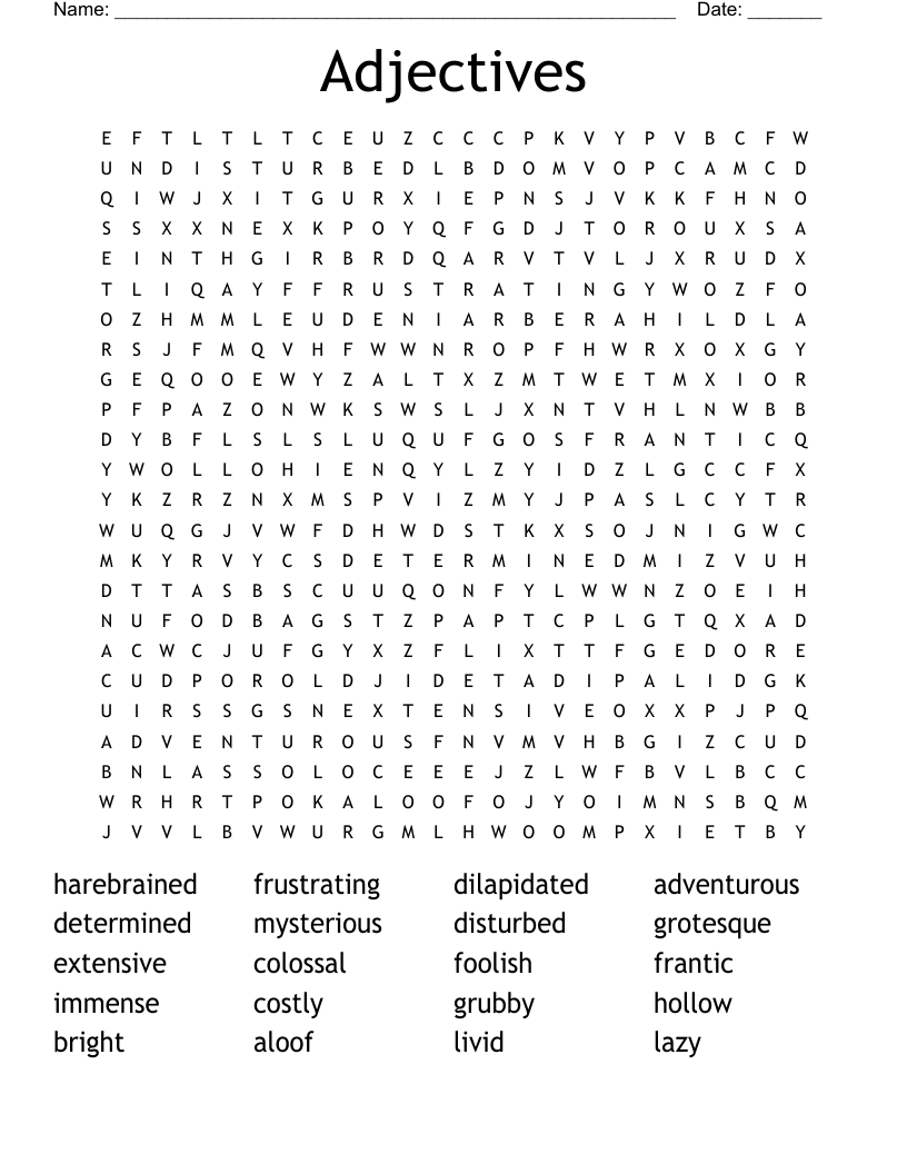 Adjectives Word Search