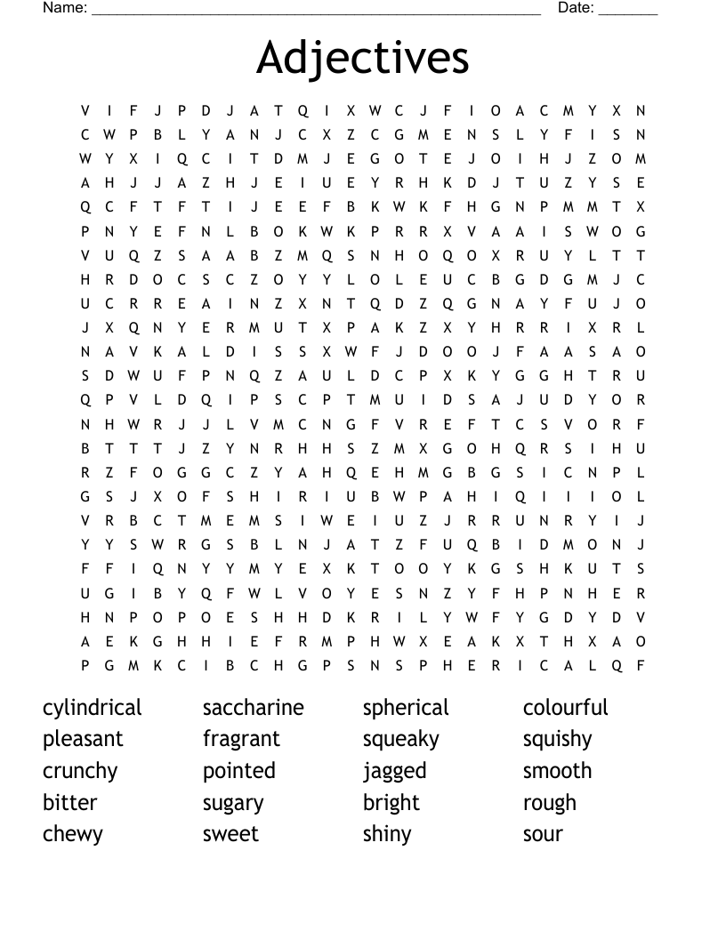 Adjectives Word Search