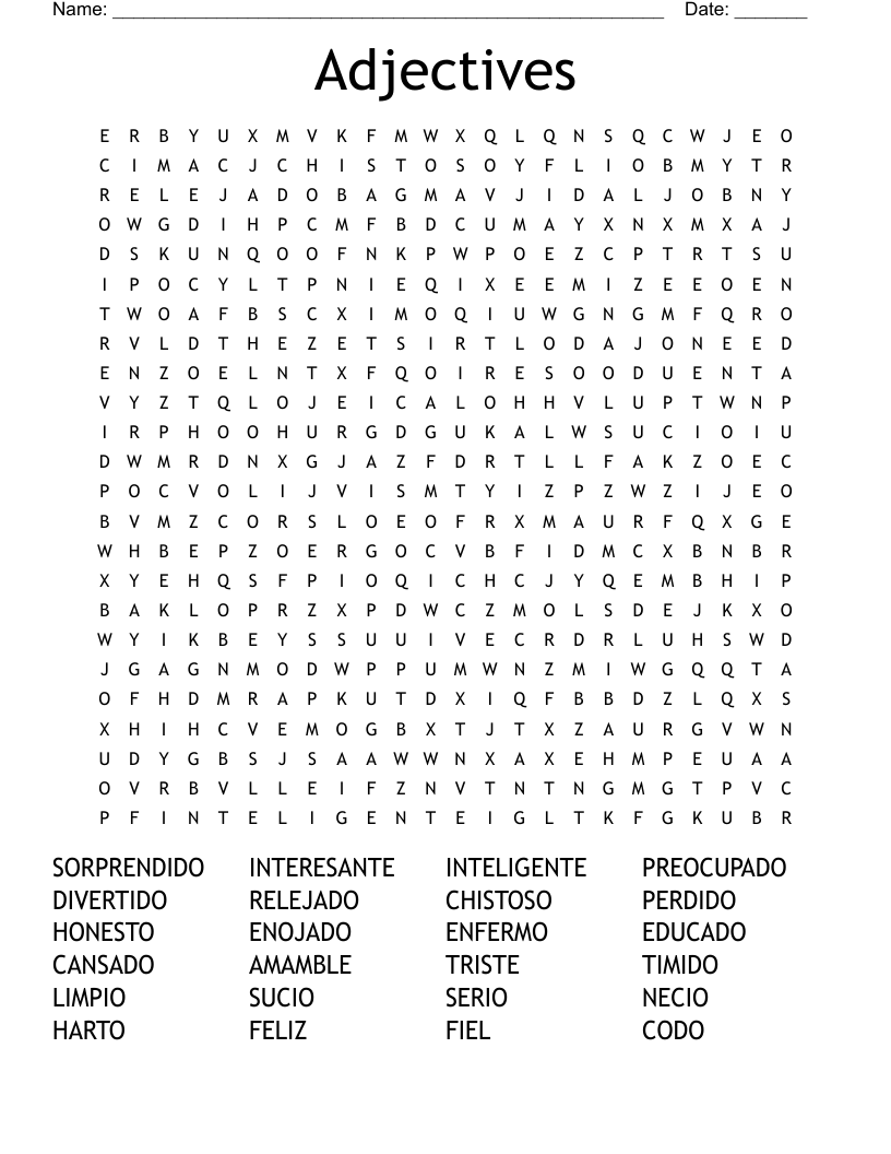 Adjectives Word Search