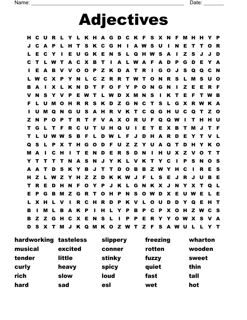 Adjectives Word Search