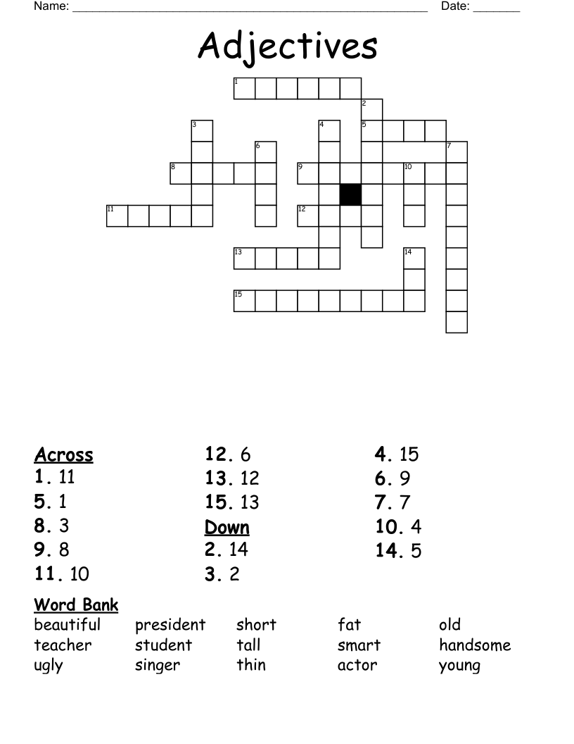 Adjectives Crossword