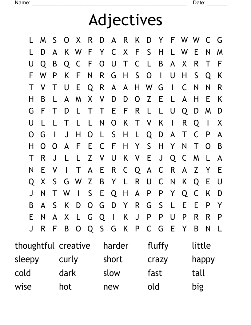 Adjectives Word Search