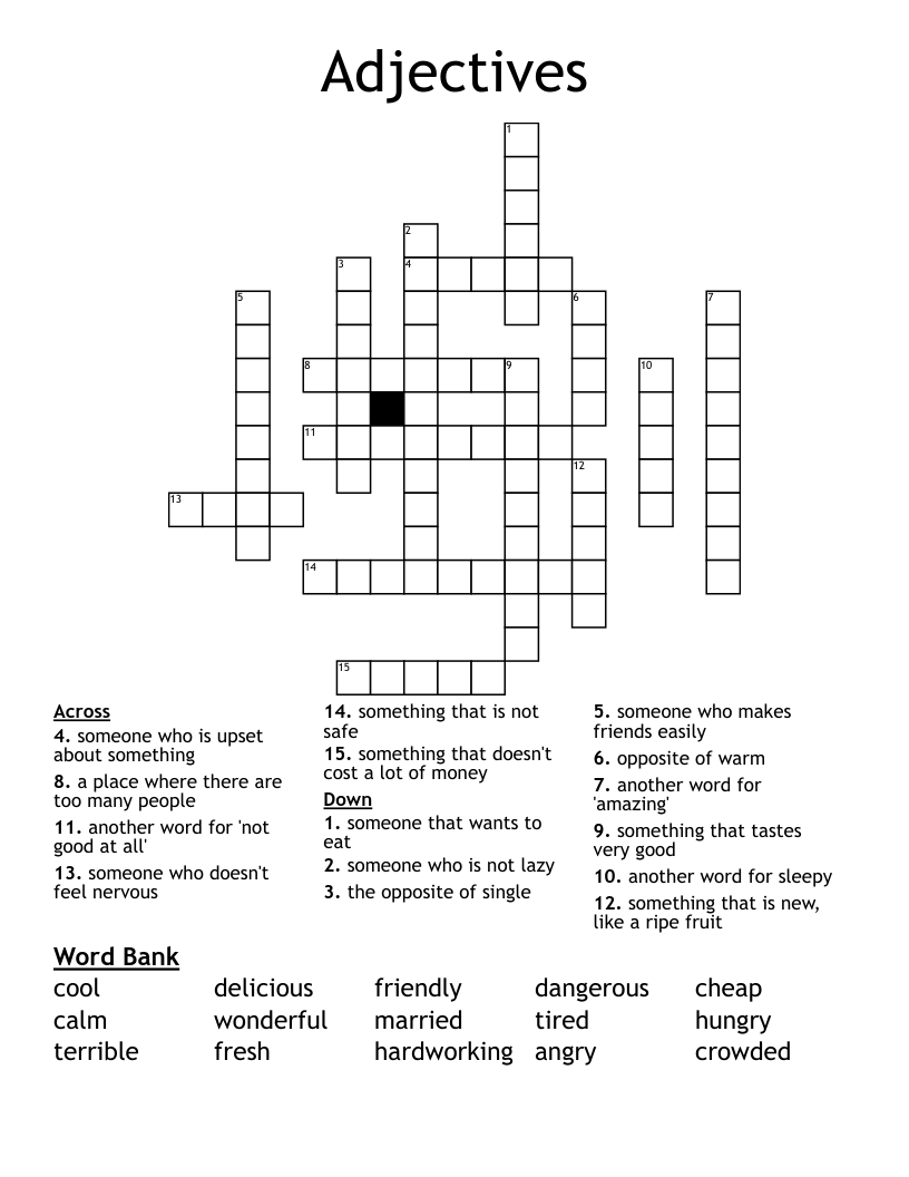 Adjectives Crossword