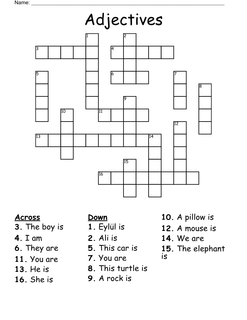 Adjectives Crossword