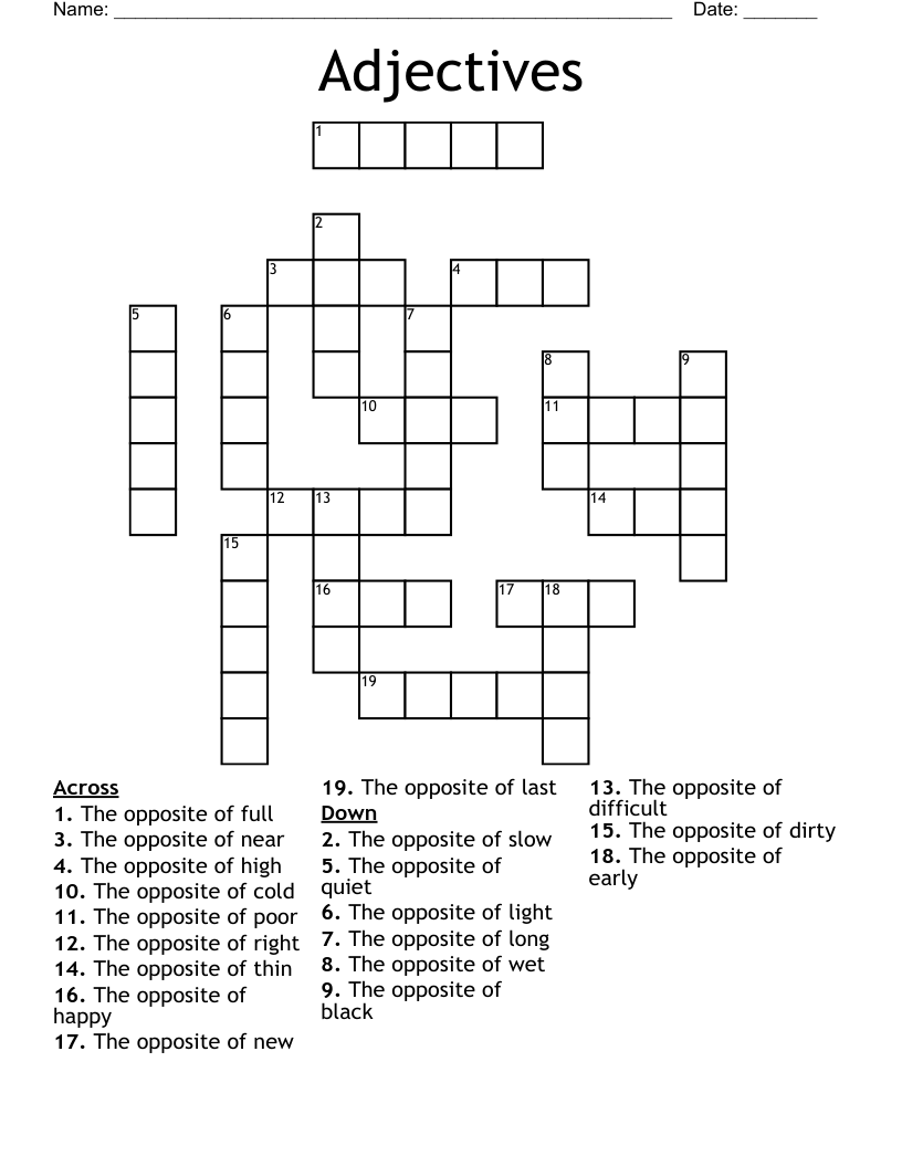 Adjectives Crossword