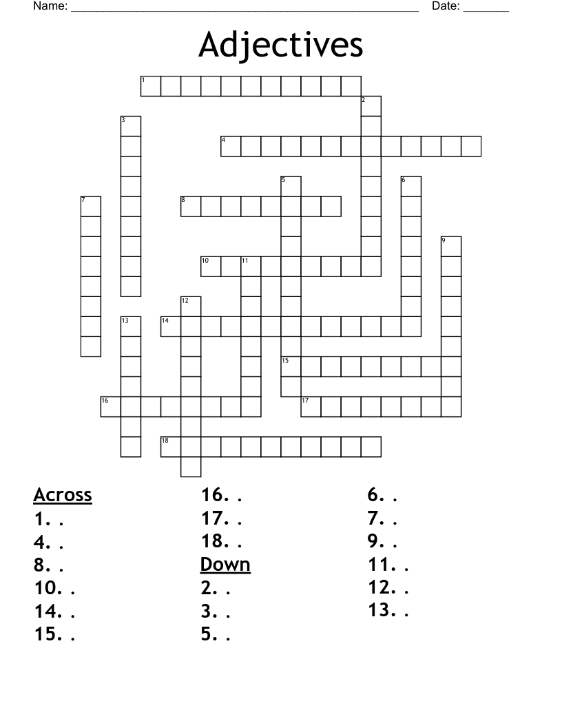 Adjectives Crossword