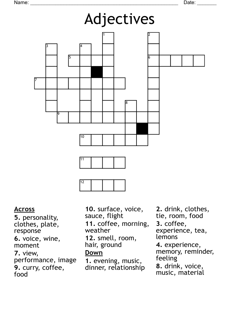 Adjectives Crossword