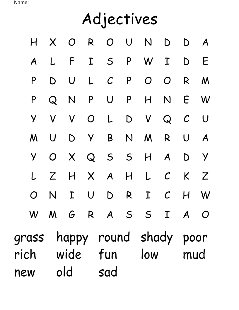 Adjectives Word Search