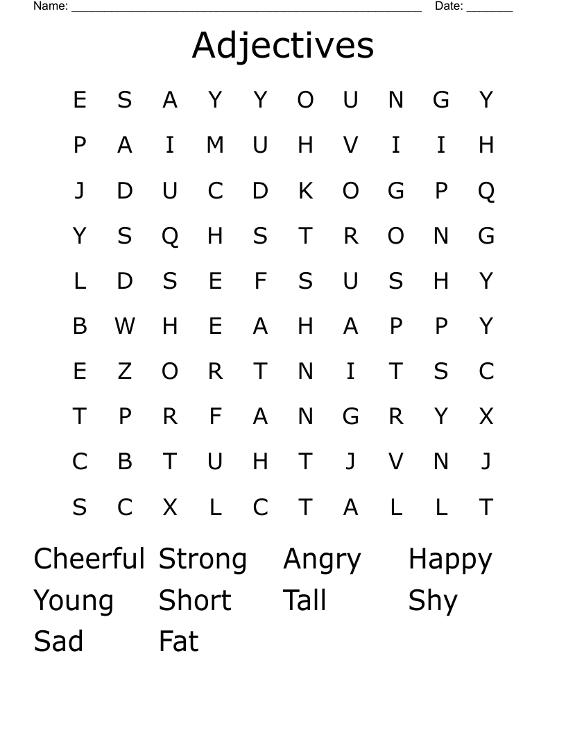 Adjectives Word Search