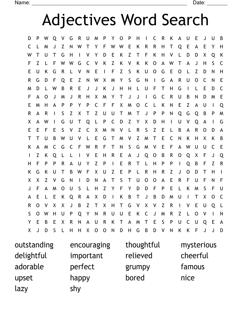 Adjectives Word Search