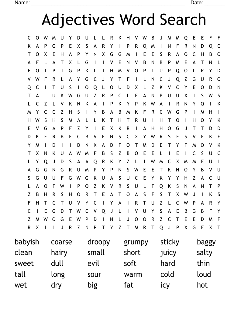 Adjectives Word Search