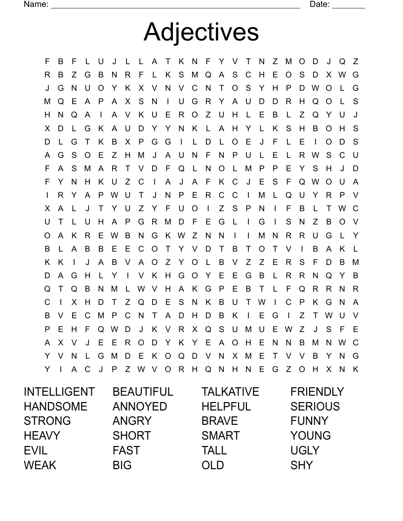 Adjectives  Word Search