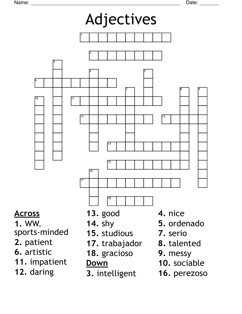 Adjectives  Crossword