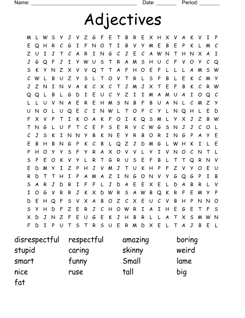 Adjectives  Word Search