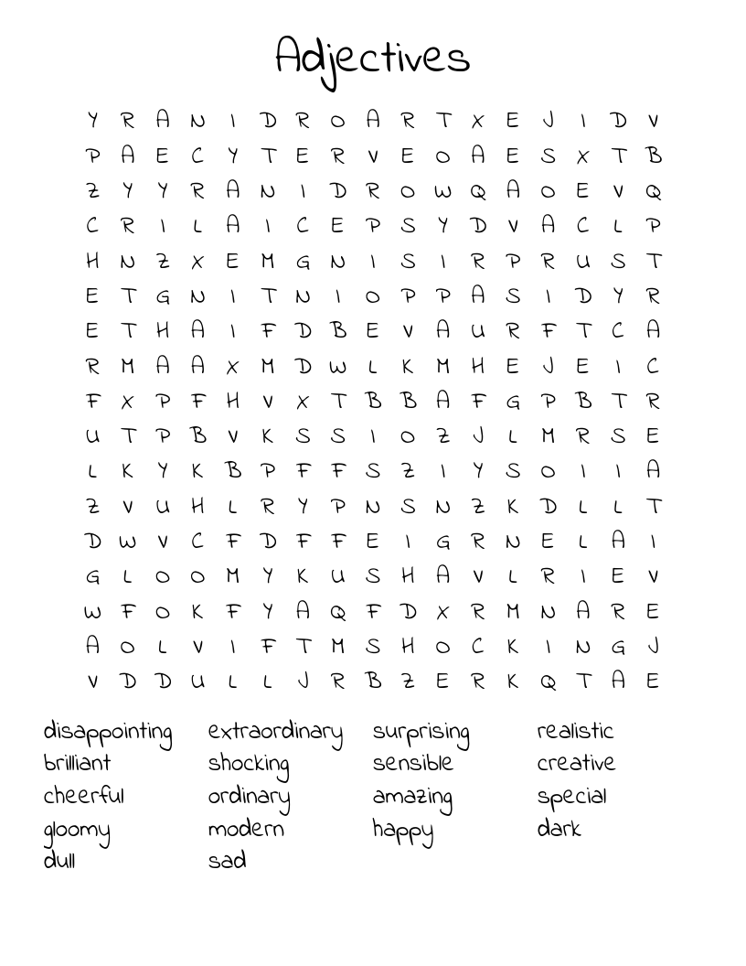 Adjectives  Word Search