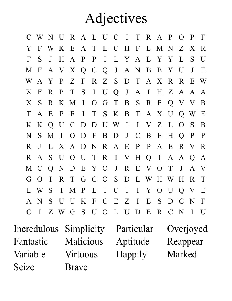Adjectives  Word Search