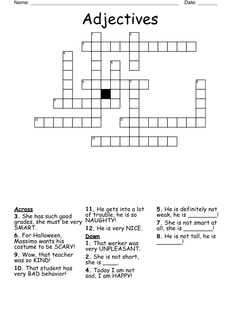 Adjectives  Crossword