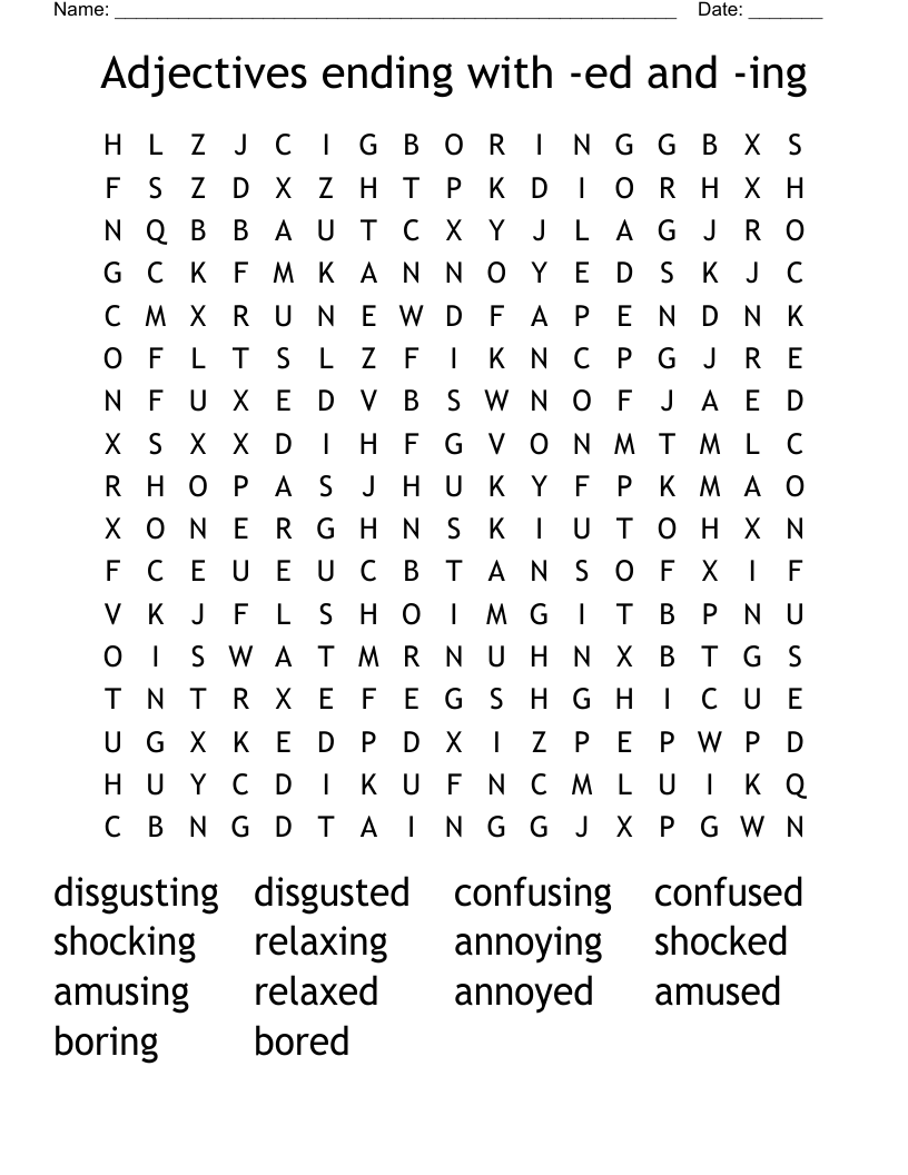 Adjectives  ending with -ed and -ing Word Search