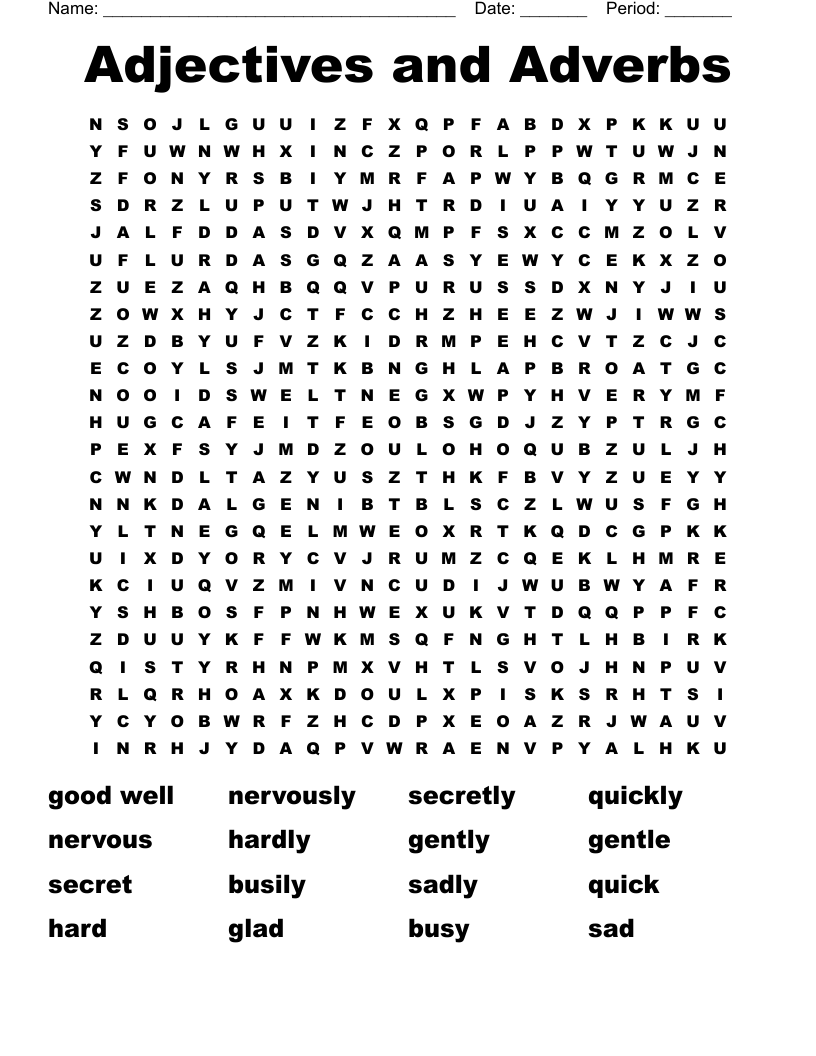 Adjectives and Adverbs Word Search